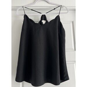 J CREW Top Womens 10 Tank Sleeveless Scalloped Adjustable Pullover Black Lined